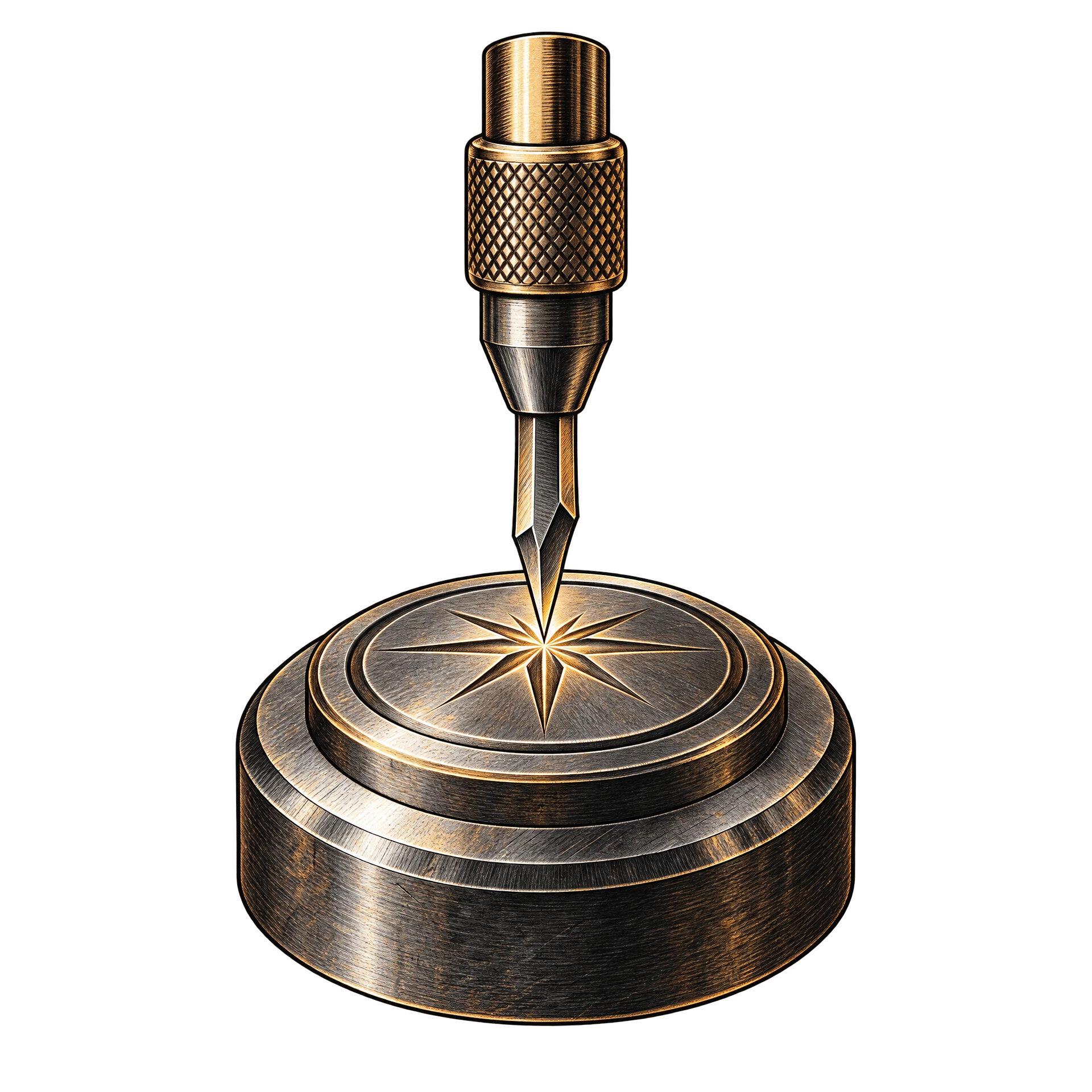 Minting die striking a metal blank