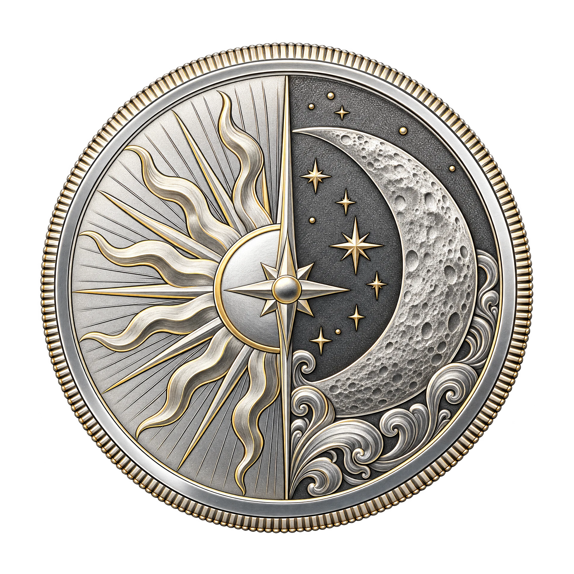 Silver collector round with engraved details